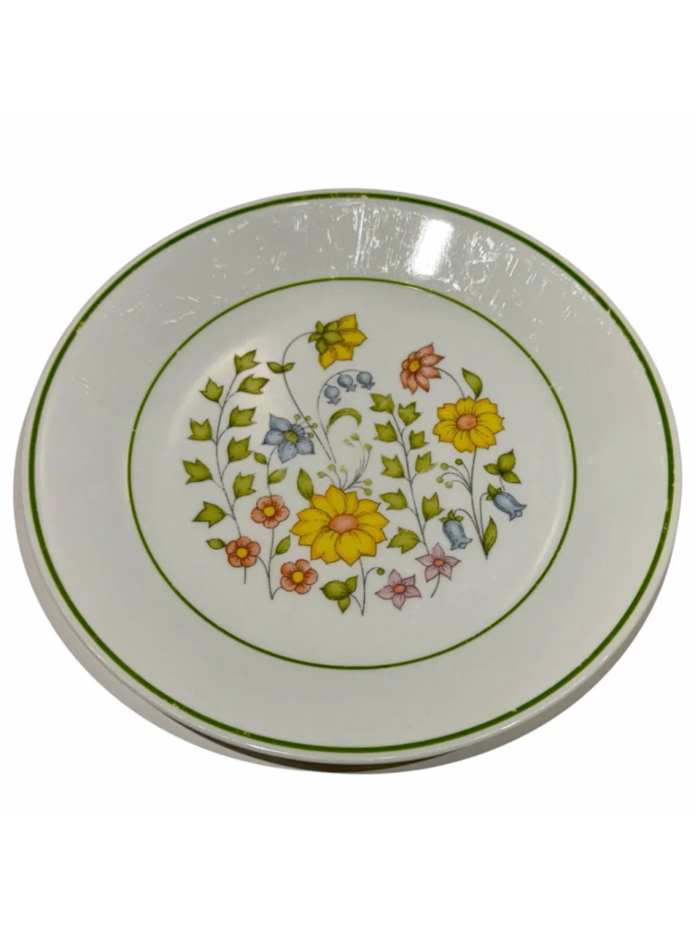 Corelle Spring Meadow Wild Flowers Salad Plate 8.5” Green Floral Vintage USA